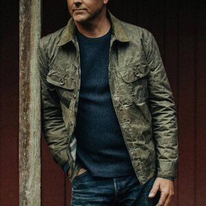 Lined Long Haul Jacket in Olive Waxed Canvas